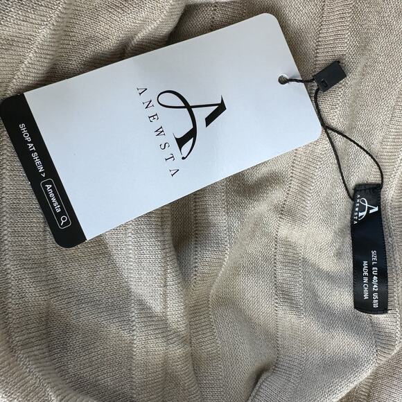 anewsta long sleeve beige maxi sweater dress sheer bottom cowl neck Size L - Picture 3 of 6